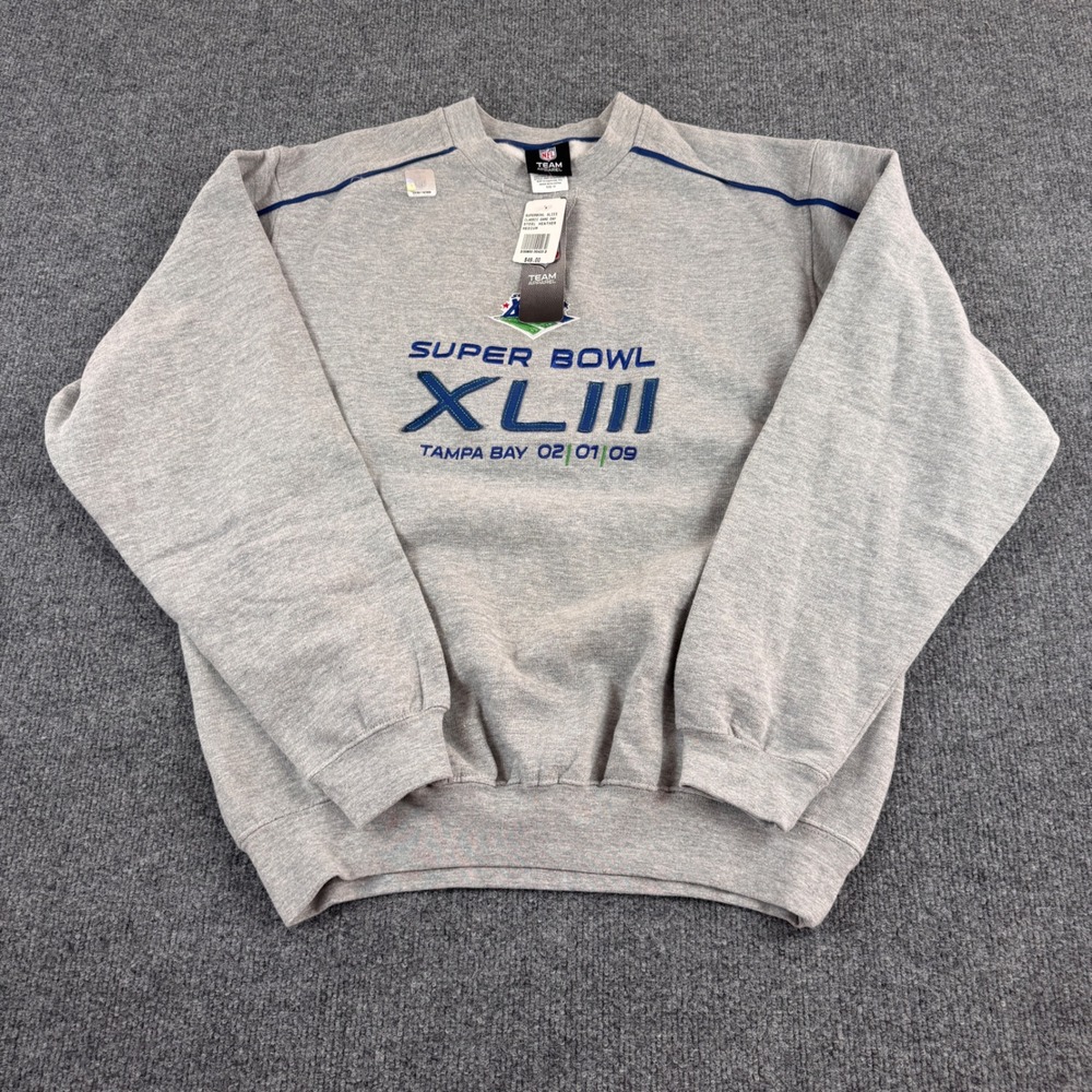 NFL Super Bowl XLIII Sweatshirt Mens Medium Gray NWT Tampa Bay 2009 Embroidered